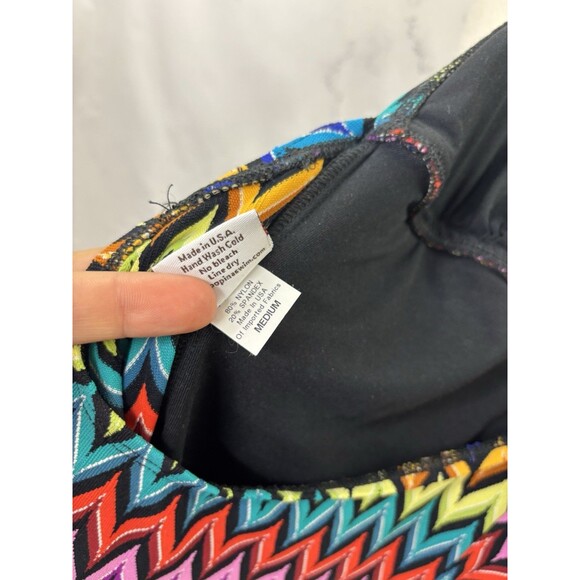 Vintage Popina Swim Swimsuit Halter SZ M Rainbow Chevron Pin Up Retro Women's - Picture 5 of 12